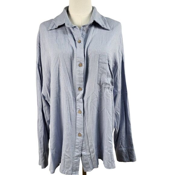 NEW Easel Oversized Small Classic Linen Blend Shirt Light Blue Denim Long Sleeve - Picture 8 of 16